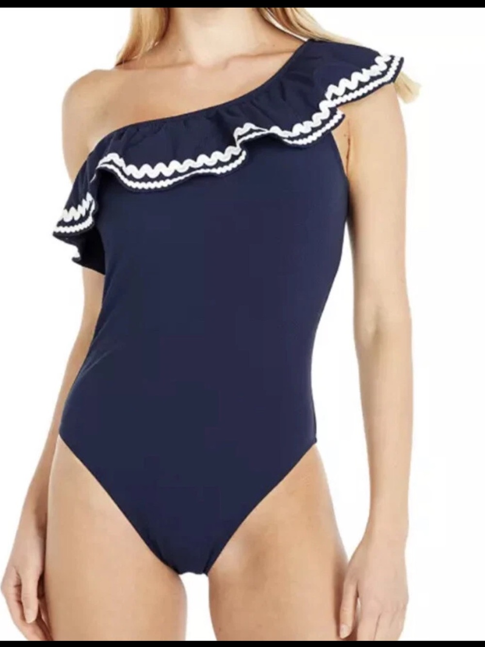 J.Crew One Shoulder Ruffle Navy blue One Piece Swimsuit AJ650 bathing suit 10